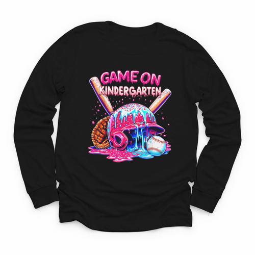 Game Kindergarten Baseball Ice Cream Drip On Back To School Youth Long Sleeve Tee - Sportilla