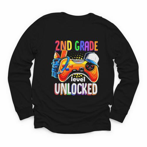 Gamer Back To School Gamepad 2nd Second Grade Level Unlocked Youth Long Sleeve Tee - Savourry
