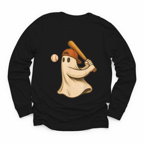 Ghost Baseball Halloween Costume Men Boys Kids Youth Long Sleeve Tee - Sportilla