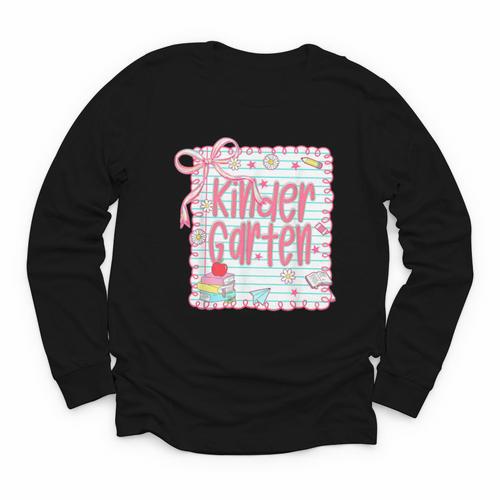 Girls Kindergarten Coquette Bow Pink Preppy Back To School Youth Long Sleeve Tee - Savourry