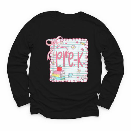 Girls Pre-K Coquette Bow Pink Preppy Back To School Youth Long Sleeve Tee - Savourry