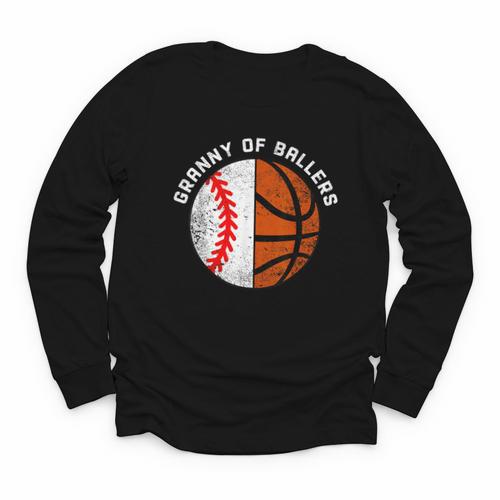 Granny Of Ballers Baseball Basketball Grandma Granny Youth Long Sleeve Tee - Sportilla
