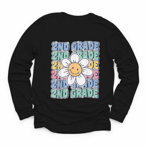 Groovy 2nd Grade Back To School First Day Of Second Grade Youth Long Sleeve Tee - Savourry