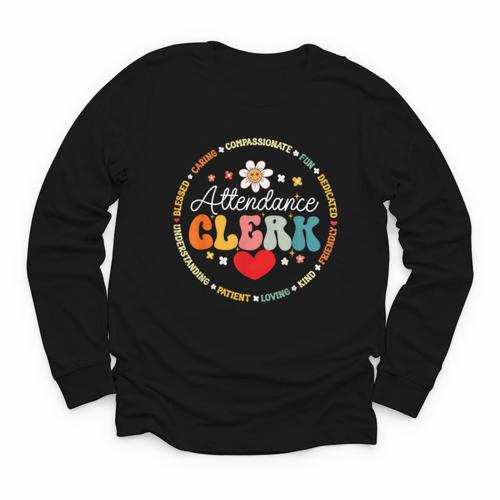 Groovy Attendance Clerk Back To School Appreciation Week Youth Long Sleeve Tee - Savourry