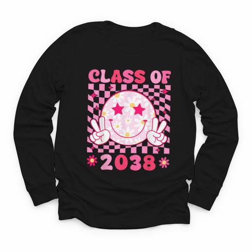 Groovy Class Of 2038 Grow With Me Smile Face Back To School Youth Long Sleeve Tee - Savourry