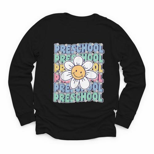 Groovy Preschool Cute Back To School First Day Of Pre K Youth Long Sleeve Tee - Savourry