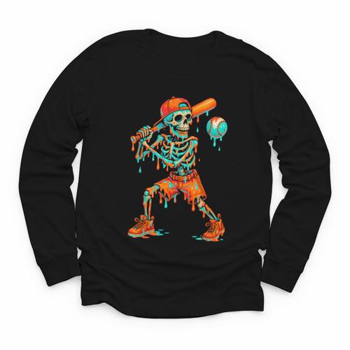 Halloween Baseball Skeleton Ice Cream Drip Baseball Boys Kid Youth Long Sleeve Tee - Sportilla