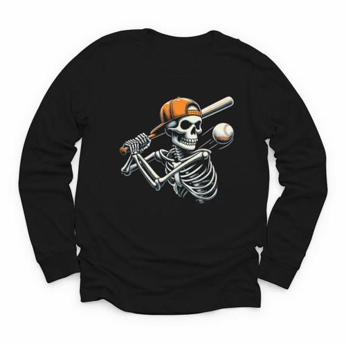 Halloween Boys Batting Skeleton Baseball Youth Long Sleeve Tee - Sportilla