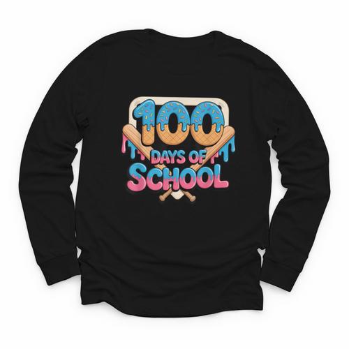 Happy 100 Days Of School Baseball Drip For Kids Teachers Youth Long Sleeve Tee - Sportilla