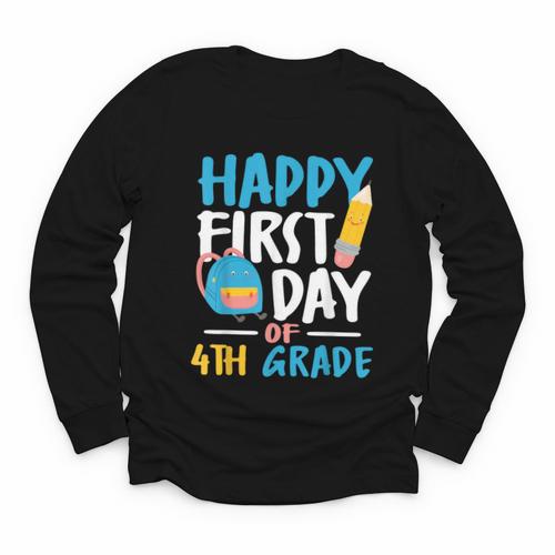 Happy First Day Of 4th Grade Student Back To School Youth Long Sleeve Tee - Savourry