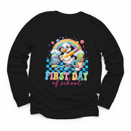 Happy First Day Of School Goose Cute Duck Back To School Youth Long Sleeve Tee - Savourry