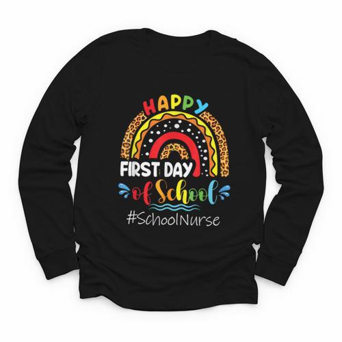 Happy First Day Of School Nurse Rainbow Back To School Youth Long Sleeve Tee - Savourry