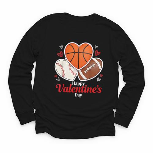 Happy Valentine’s Basketball Football Valentine Baseball Youth Long Sleeve Tee - Sportilla