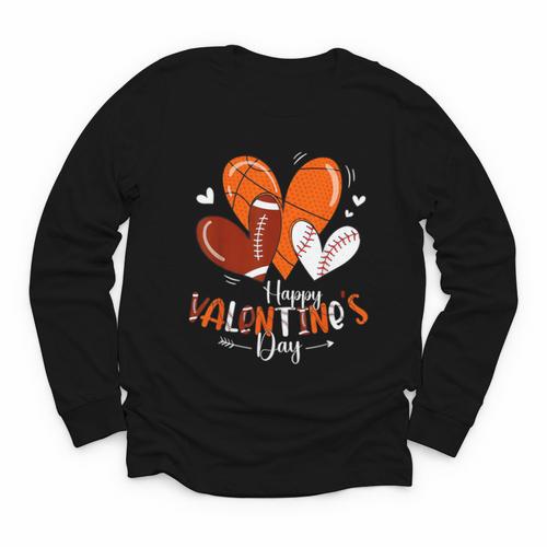 Happy Valentines Day Basketball Baseball Football Boys Youth Long Sleeve Tee - Sportilla