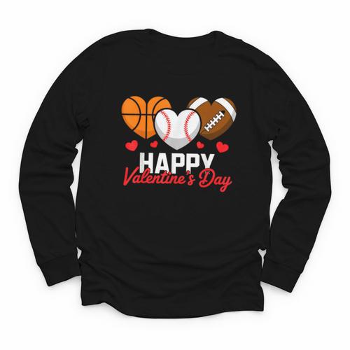 Happy Valentine’s Day Basketball Football Baseball Hearts Youth Long Sleeve Tee - Sportilla