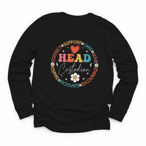 Head Custodian Appreciation Week Back To School Retro Groovy Youth Long Sleeve Tee - Savourry