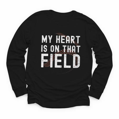My Heart Is On That Field Baseball Softball Dad Father Youth Long Sleeve Tee - Sportilla