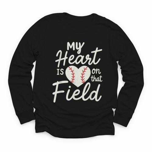 My Heart Is On That Field Baseball Youth Long Sleeve Tee - Sportilla