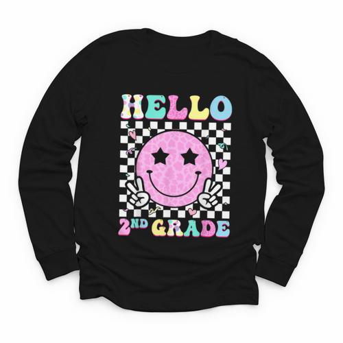 Hello 2nd Grade Groovy Back To School Second Grade Girls Kid Youth Long Sleeve Tee - Savourry