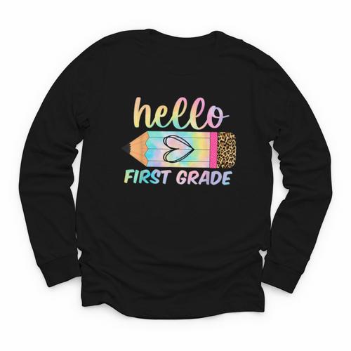Hello First Grade Back To School Pencil Tie Dye 1st Grade Youth Long Sleeve Tee - Savourry