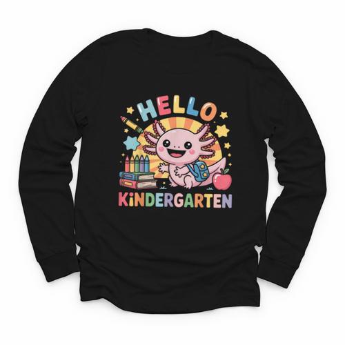 Hello Kindergarten Axolotl Back To School For Kids Youth Long Sleeve Tee - Savourry