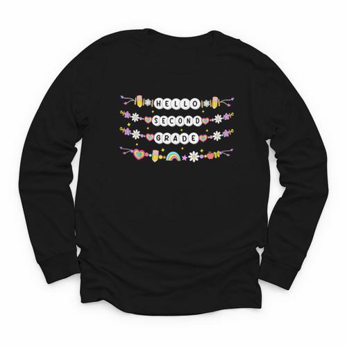 Hello Second Grade Friendship Bracelets Back To School Kids Youth Long Sleeve Tee - Savourry