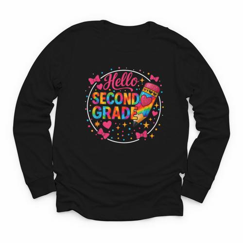 Hello Second Grade Tie Dye Pencil Back To School 2nd Grade Youth Long Sleeve Tee - Savourry