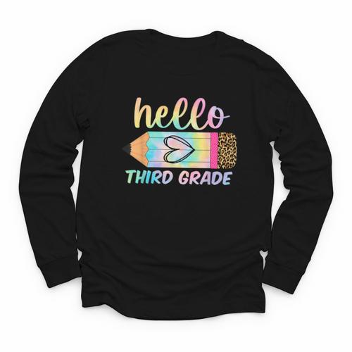 Hello Third Grade Back To School Pencil Tie Dye 3rd Grade Youth Long Sleeve Tee - Savourry