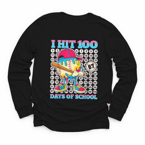 I Hit 100 Days Of School 67 Drip Baseball Boys Kids Youth Long Sleeve Tee - Sportilla