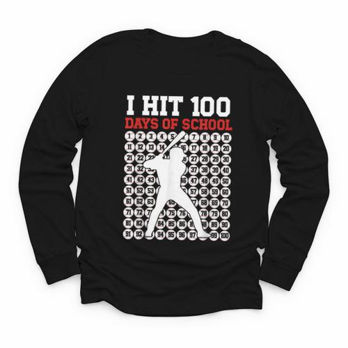 I Hit 100 Days Of School Baseball 100 Day Of School Youth Long Sleeve Tee - Sportilla