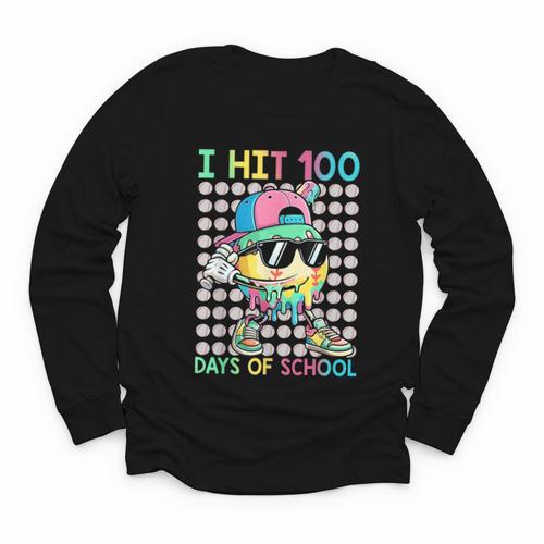 I Hit 100 Days Of School Baseball Drip 100th Day Of School Youth Long Sleeve Tee - Sportilla