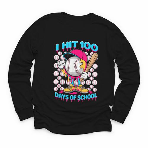 I Hit 100 Days Of School Baseball Ice Cream Drip Youth Long Sleeve Tee - Sportilla