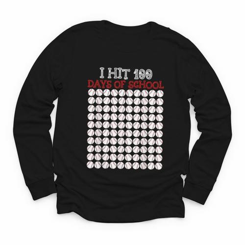 I Hit 100 Days Of School Baseball Lover Teacher Student Youth Long Sleeve Tee - Sportilla