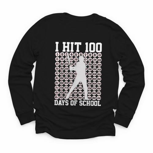 I Hit 100 Days Of School Boys Kids 100th Day Balls Baseball Youth Long Sleeve Tee - Sportilla