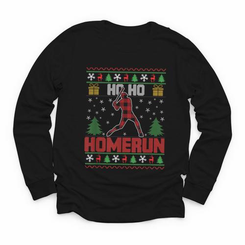 Ho Ho Homerun Xmas Sports Player Baseball Ugly Christmas Youth Long Sleeve Tee - Sportilla