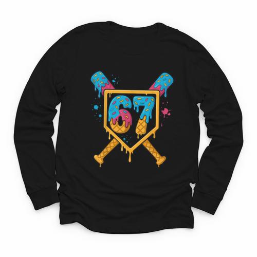 HUGvyn 67 Baseball Ice Cream Drip Six Seven Genz Alpha Slang Youth Long Sleeve Tee - Sportilla