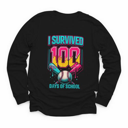 HUGvyn I Survived 100 Days Baseball Teacher Ice Cream Drip Youth Long Sleeve Tee - Sportilla