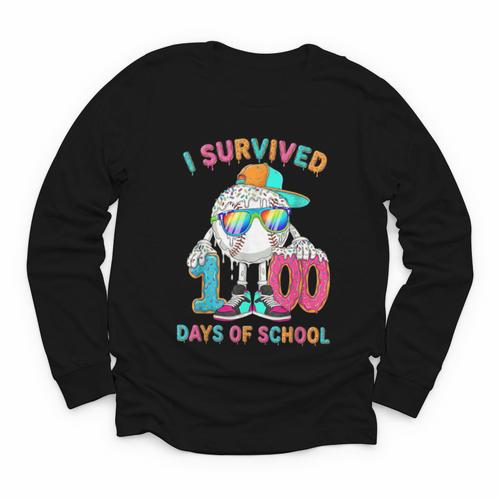 HUGvyn I Survived 100 Days Of School Baseball 6 7 Ice Cream Youth Long Sleeve Tee - Sportilla