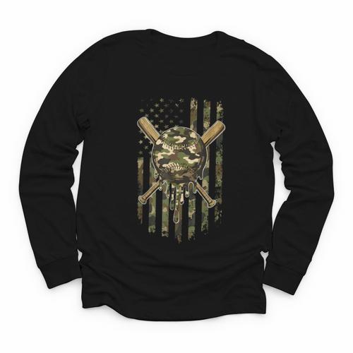Ice Cream Baseball Drip For Boys Camo USA Flag Camouflage Youth Long Sleeve Tee - Sportilla