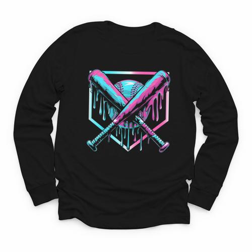 Ice Cream Baseball Drip Home Plate Bats Cool For Boys Youth Youth Long Sleeve Tee - Sportilla