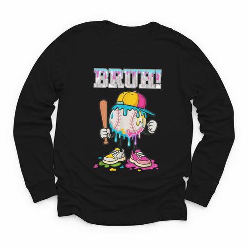 Ice Cream Drip Baseball Bruh Baseball Drip Boy Youth Youth Long Sleeve Tee - Sportilla