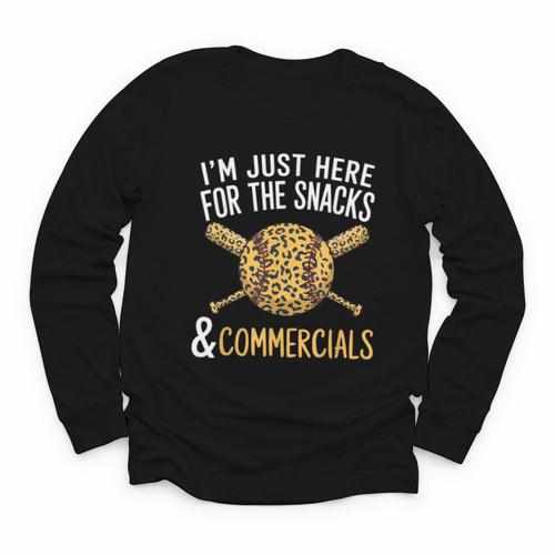 I'm Just Here For The Snacks And Commercials Baseball Youth Long Sleeve Tee - Sportilla