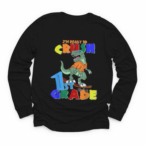I'm Ready To Crush 1st Grade Dinosaur Back To School T-Rex Youth Long Sleeve Tee - Savourry