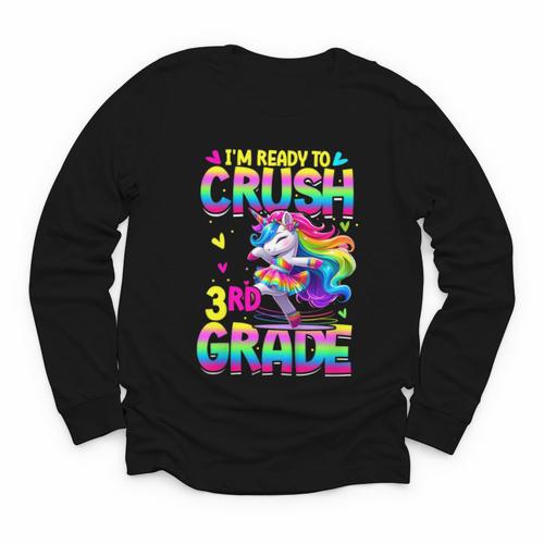 I'm Ready To Crush 3rd Grade Back To School Dancing Unicorn Youth Long Sleeve Tee - Savourry