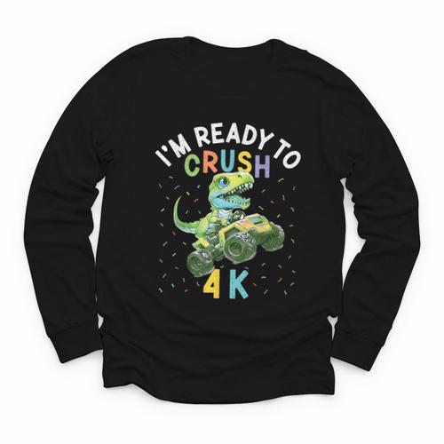 I'm Ready To Crush 4K Dinosaur Back To School 4K Kid Youth Long Sleeve Tee - Savourry