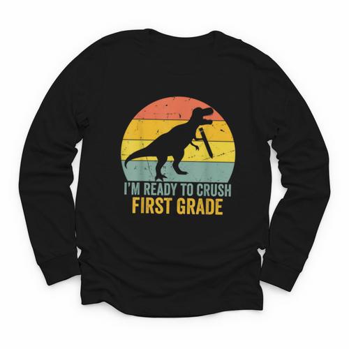 I'm Ready To Crush First Grade Dinosaur Back To School Kids Youth Long Sleeve Tee - Savourry