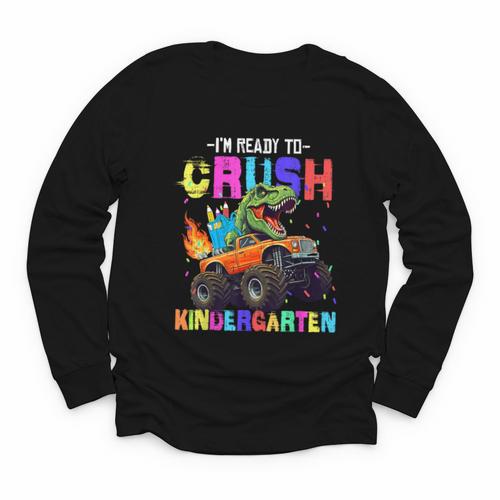 I'm Ready To Crush Kindergarten Dinosaur Dino Back To School Youth Long Sleeve Tee - Savourry