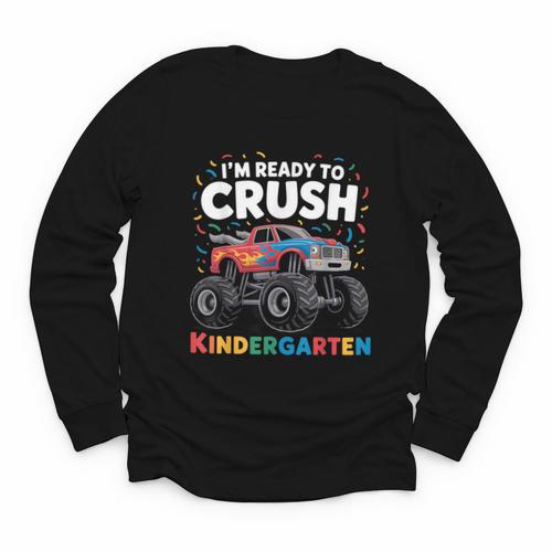 I'm Ready To Crush Kindergarten Monster Truck Back To School Youth Long Sleeve Tee - Savourry