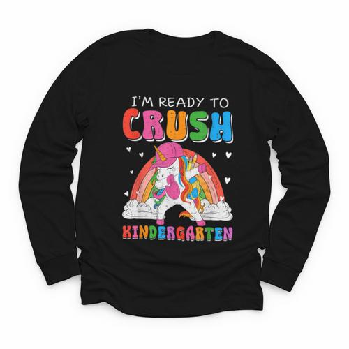 I'm Ready To Crush Kindergarten Unicorn Back To School Girls Youth Long Sleeve Tee - Savourry