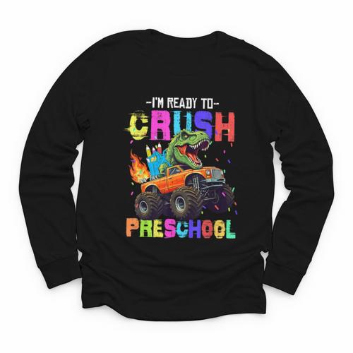 I'm Ready To Crush Preschool Dinosaur Truck Back To School Youth Long Sleeve Tee - Savourry